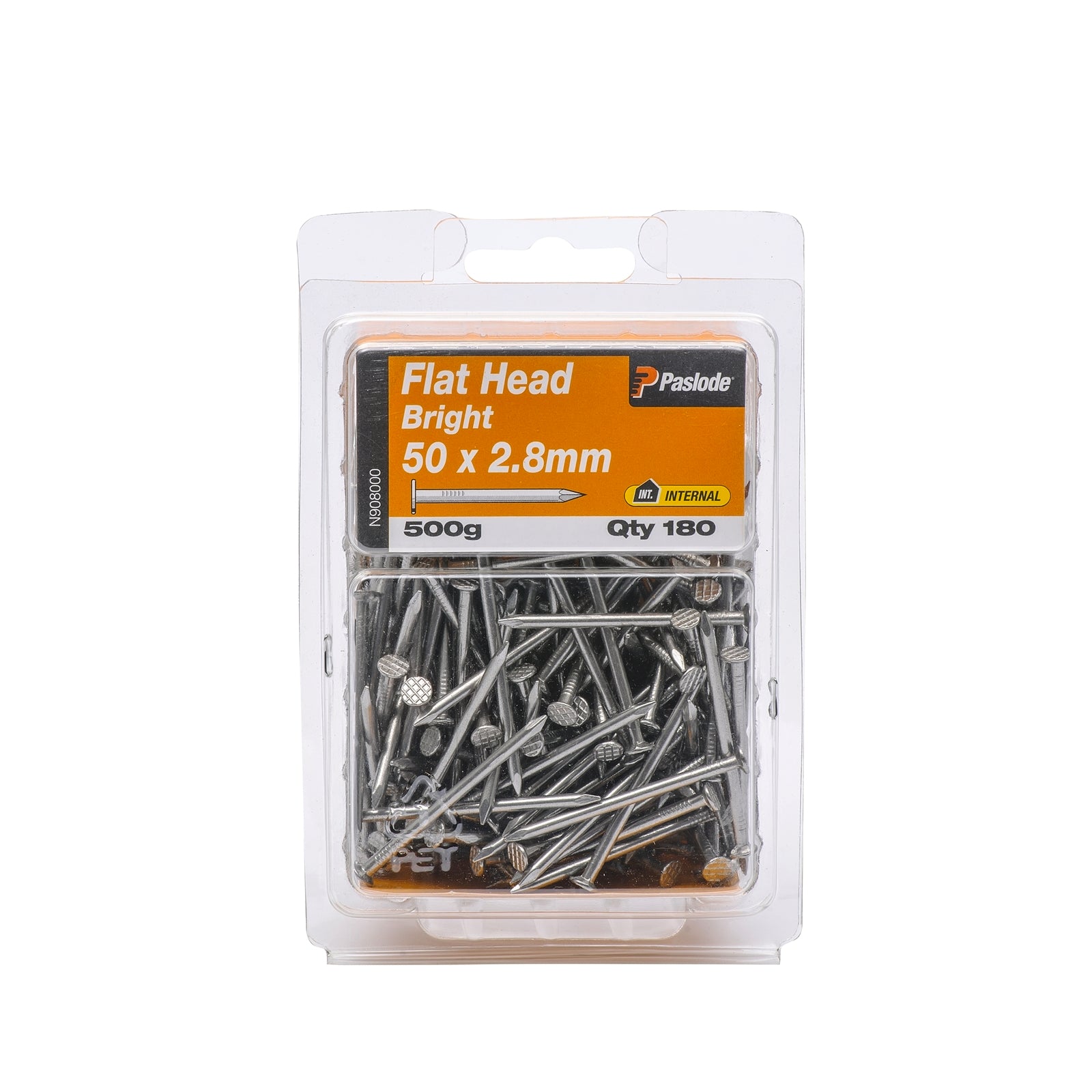 Paslode 50 x 2.8mm 500g Bright Steel Flat Head Nails - 180 Pack - Image 1 of 2