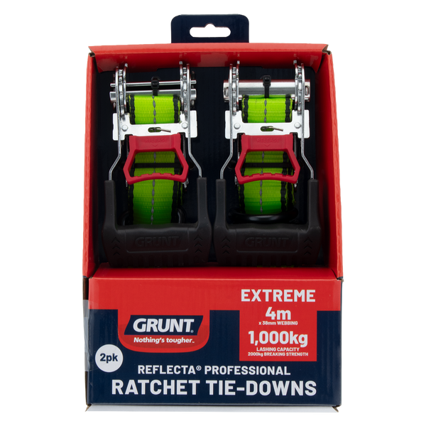 GRUNT 38mm x 4m Pro Ratchet Tie Down - 2 Pack