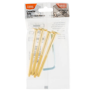 Taskmaster M6 x 60mm Electro Brass JCB Connector Bolts - 4 Pack