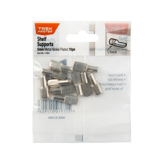 Taskmaster 5mm Pin Nickel Plated Metal Shelf Supports - 10 Pack