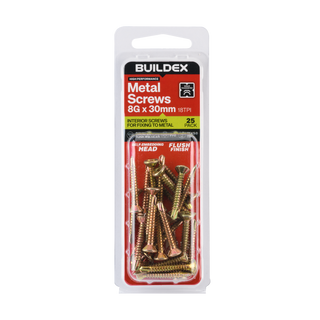 Buildex 8G x 30mm Gold Passivated Sheet Metal Screws - 25 Pack