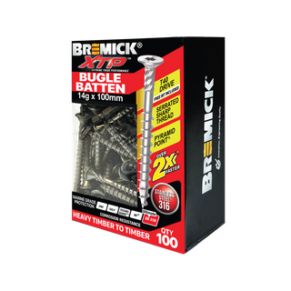 Bremick XTP 14g x 100mm T40 Stainless Steel 316 Bugle Batten - 100 Pack