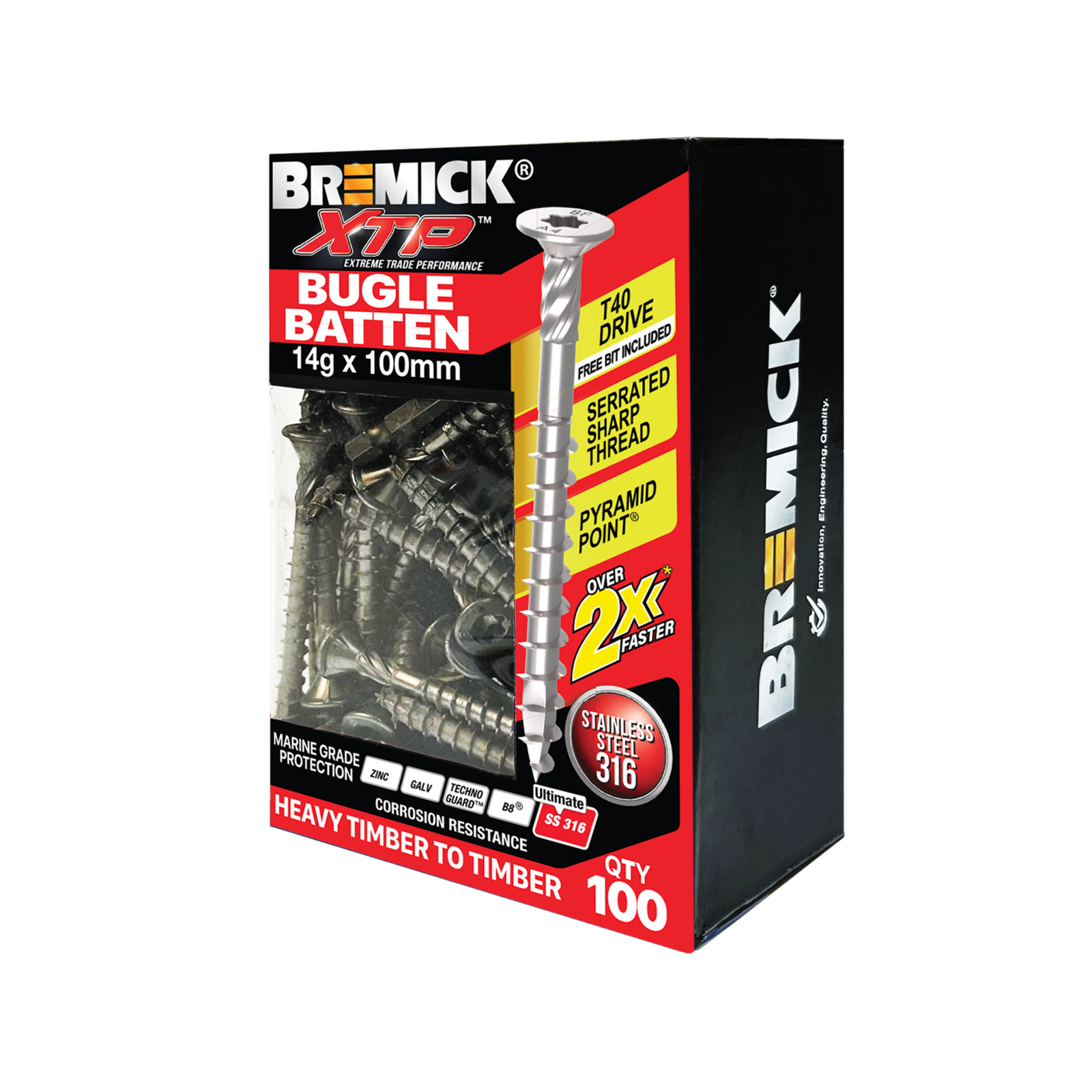 Bremick XTP 14g x 100mm T40 Stainless Steel 316 Bugle Batten - 100 Pack - Image 1 of 6
