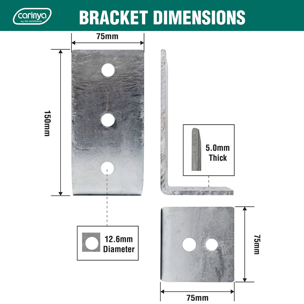 Carinya 75 x 150 x 75 x 5mm Hot Dipped Galvanised Reinforcing Angle Bracket - Image 4 of 8