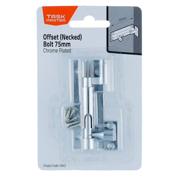 Taskmaster 75mm Chrome Plated Offset Necked Barrel Bolt - 75mm