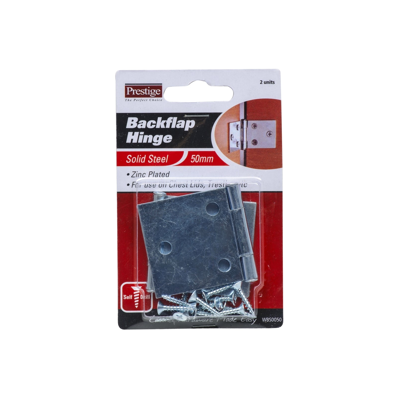 Prestige 50mm Zinc Plated Backflap Hinge - 2 Pack - Image 1 of 1