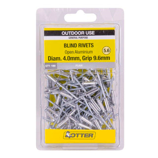 Otter 4.0 x 9.6mm Open Aluminium Blind Rivets - 100 Pack