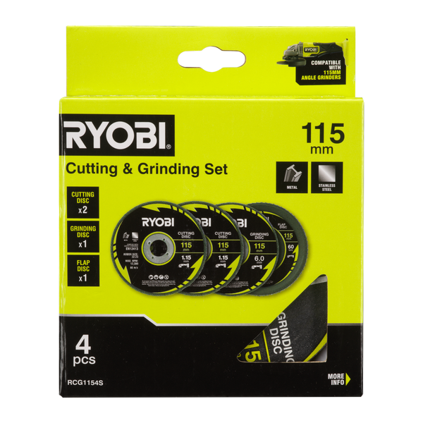 Ryobi 4 Piece 115mm Cutting & Grinding Set