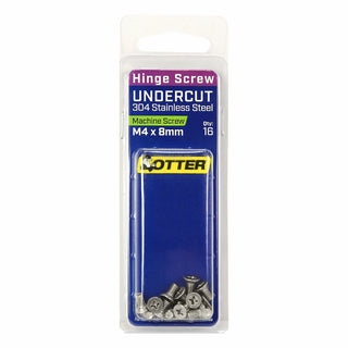 Otter M4 x 8mm Undercut Stainless Steel 304 Hinge Screws - 16 Pack