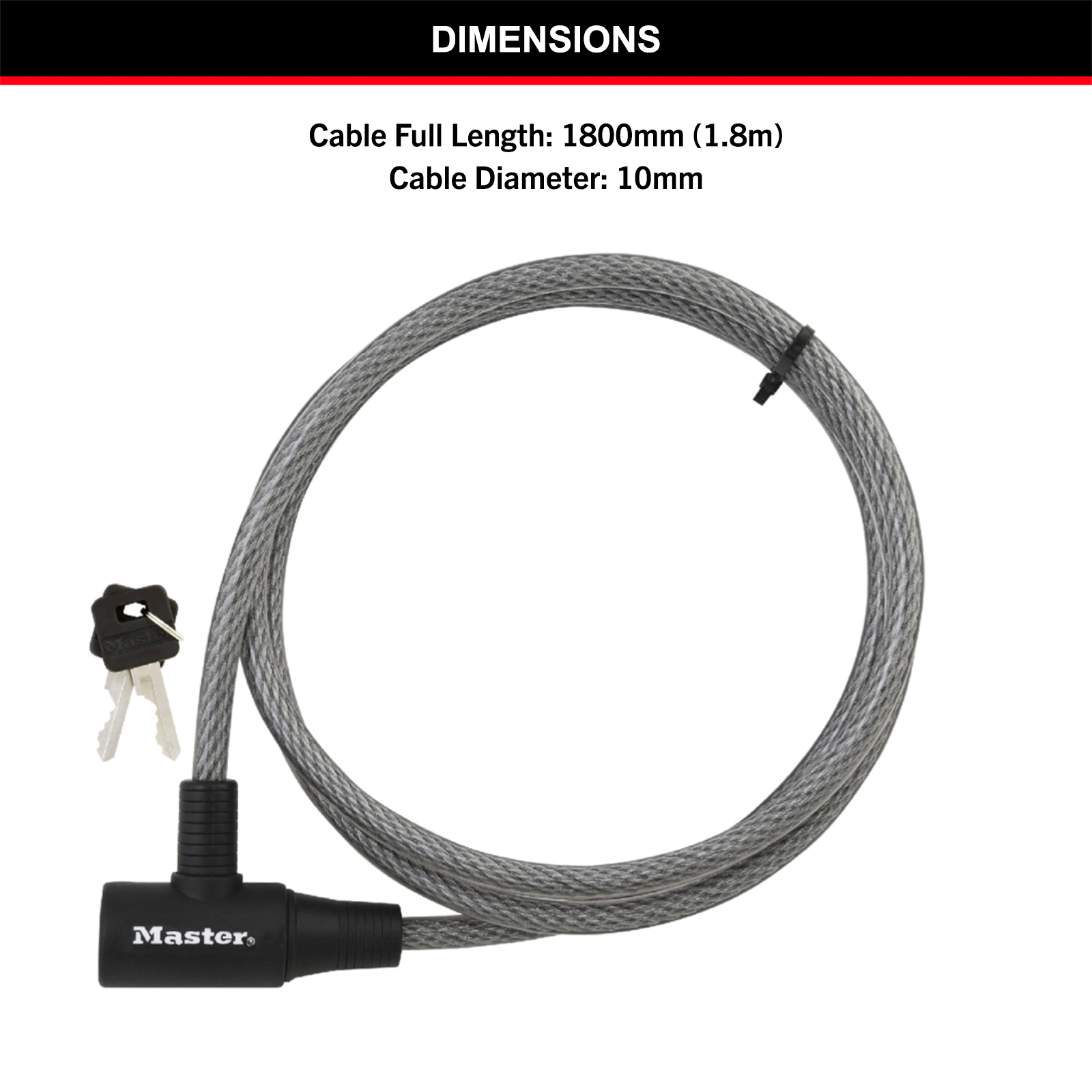 Master Lock 10mm x 1.8m Keyed Cable Lock - Image 4 of 16
