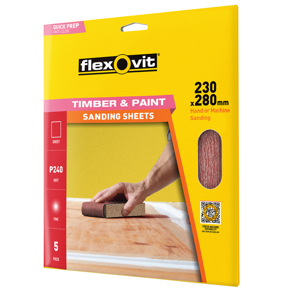 Flexovit 230x280mm 80 Grit Sanding Sheets 5pk  - 80 Grit - Image 1 of 2