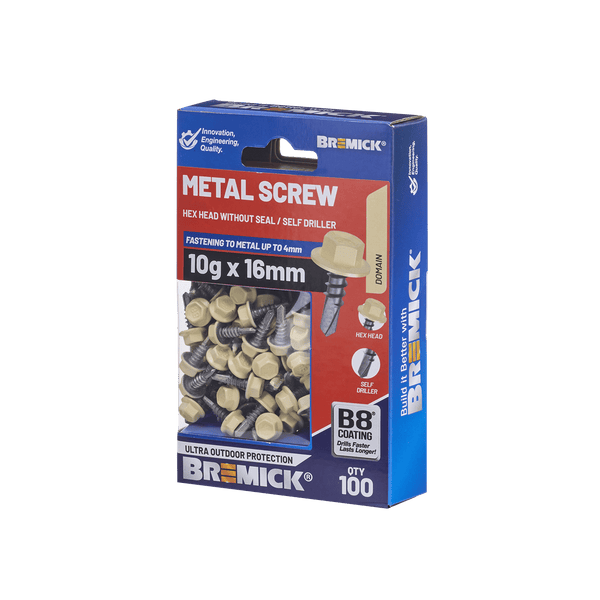 Bremick Metal Hex Screw 10g x 16mm B8 DM BOX 100