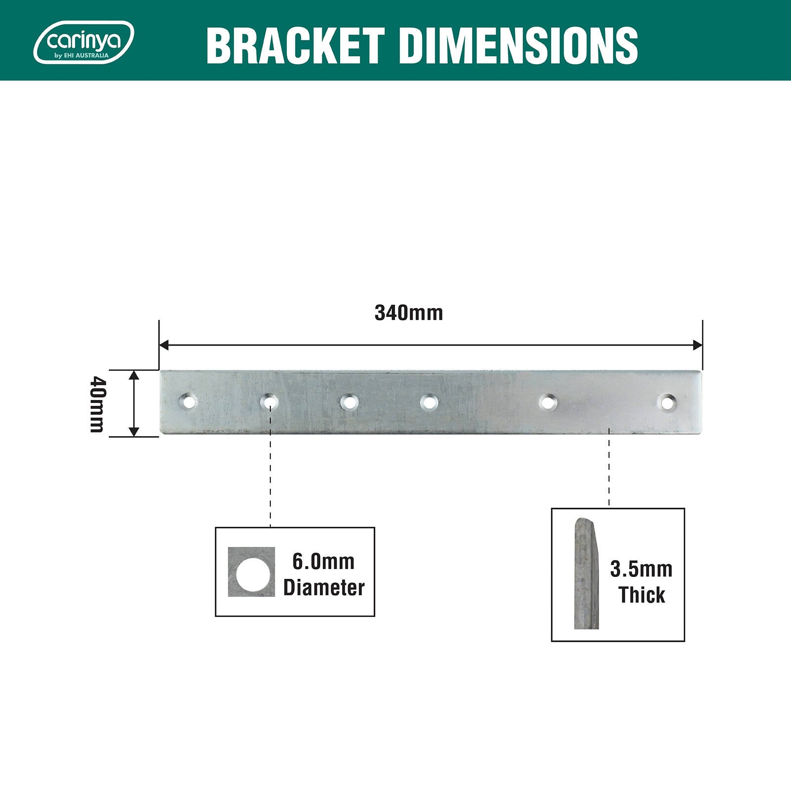 Carinya 340 x 40 x 3.5mm Zinc Plated Mending Plate - Image 4 of 8