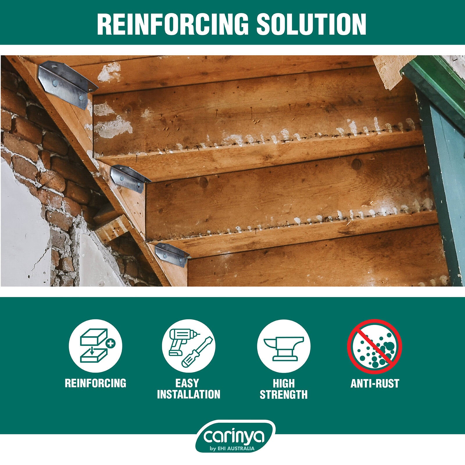 Carinya 50 x 50 x 200 x 3.5mm Galvanised Stair Rail Reinforcing Bracket - Image 12 of 14