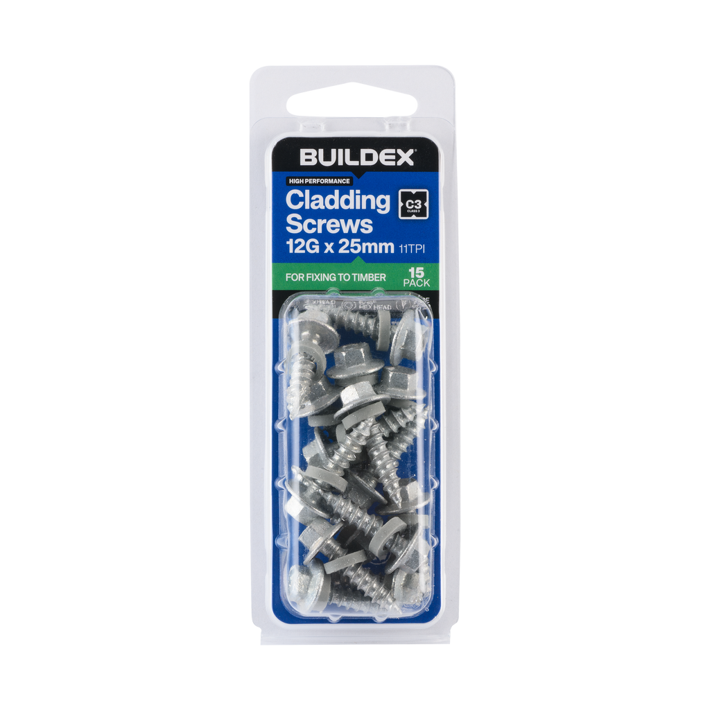 Buildex 12G x 25mm Class 3 Cladding Screws with Seal - 15 Pack - Image 1 of 5