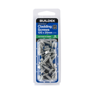 Buildex 12G x 25mm Class 3 Cladding Screws with Seal - 15 Pack