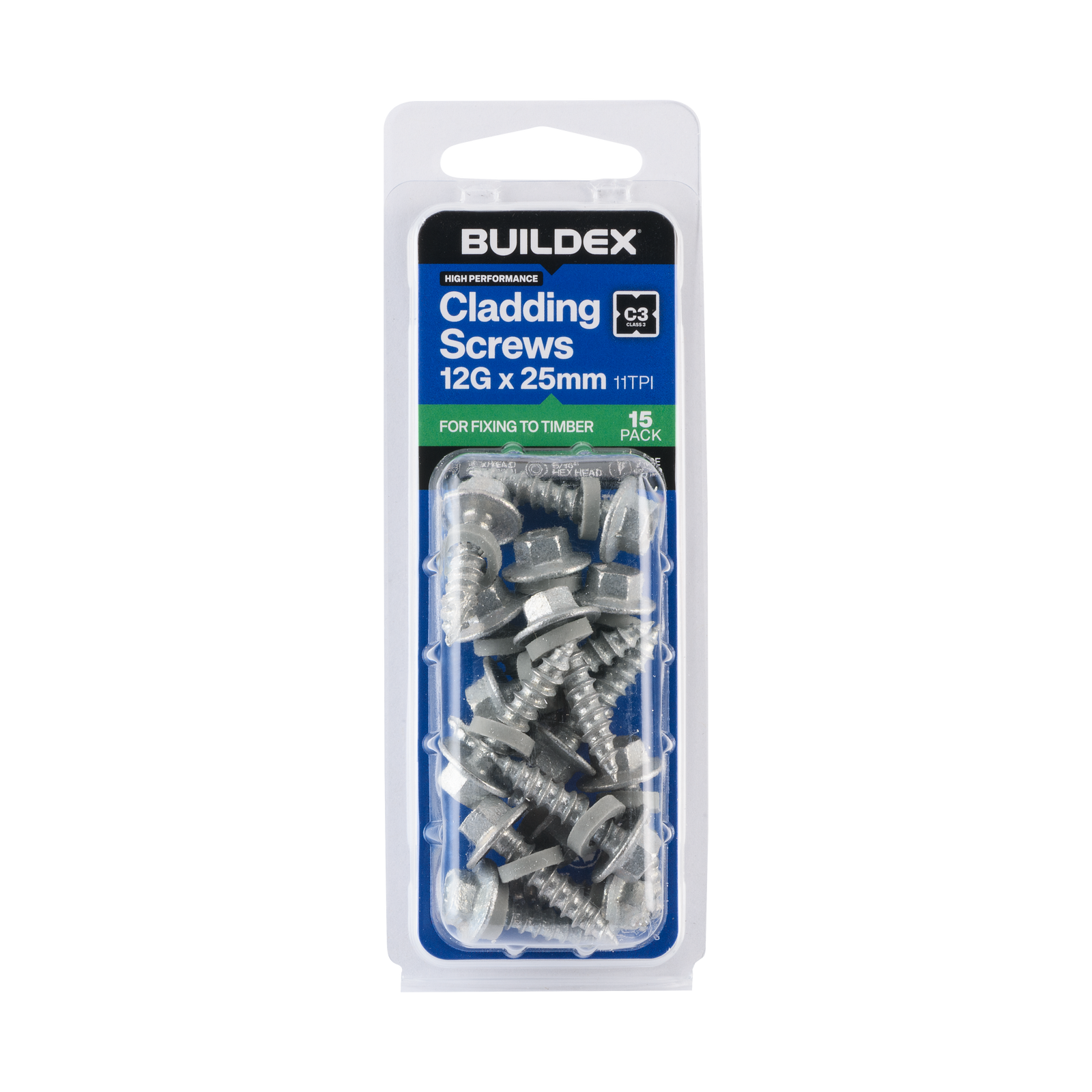 Buildex 12G x 25mm Class 3 Cladding Screws with Seal - 15 Pack - Image 1 of 5