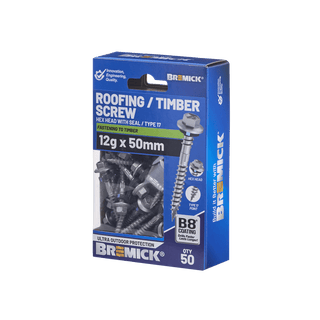 Bremick Hex Roofing Screw 12g x 50mm B8 PK50