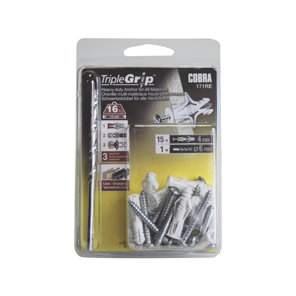 Cobra 4.0mm 171RE Triple Grip Heavy Duty Anchor Screws - 15 Pack