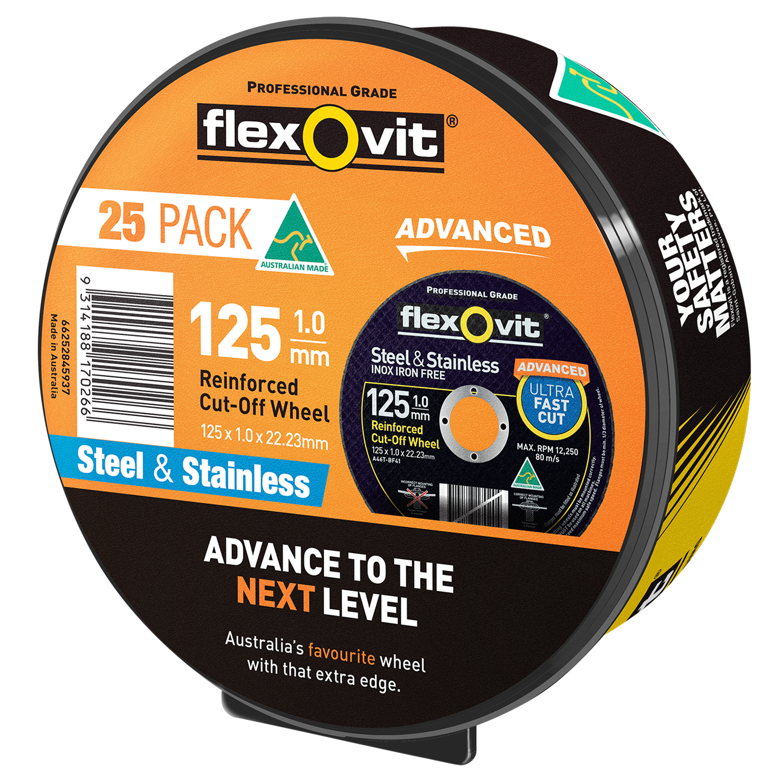 Flexovit Advanced 125 x 1.0 x 22.23mm Metal Cut Off Wheel - 25 Pack - Image 1 of 1