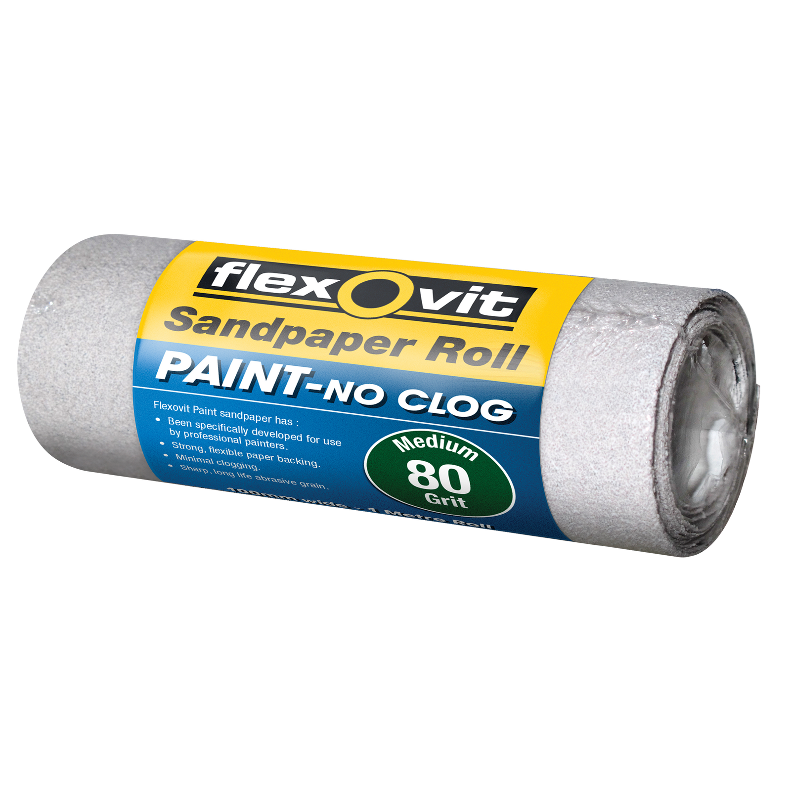 Flexovit 115mm x 1m 80 Grit No Clog Sandpaper Roll - Image 1 of 1