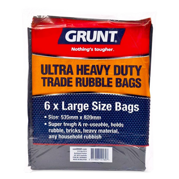 Grunt 44L Large Ultra Heavy Duty Trade Rubble Bags - 6 Pack