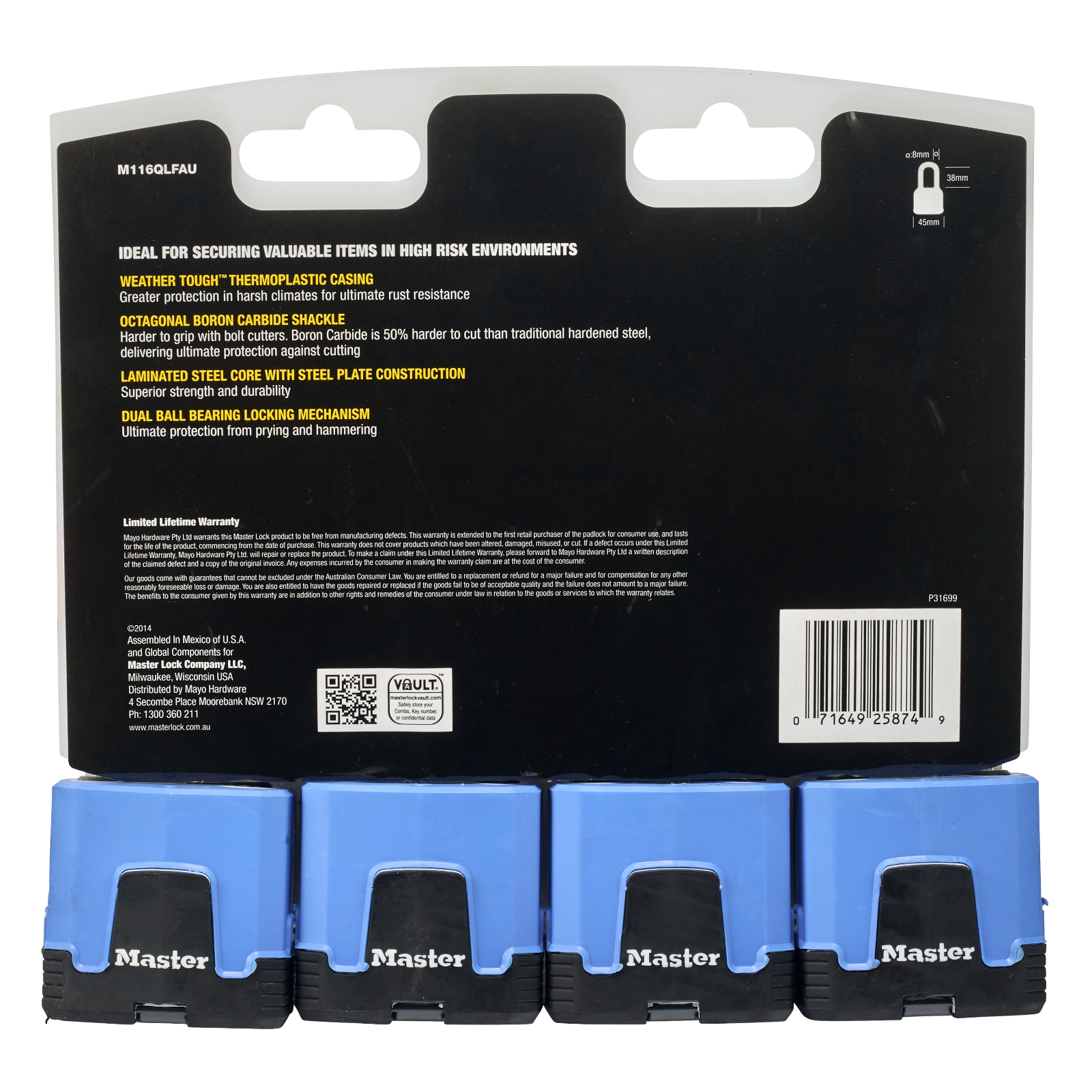Master Lock 45mm Excell Covered Padlock - 4 Pack - Image 9 of 18