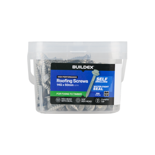 Buildex 14G x 50mm Class 3 Roofing Screws With Seal - 100 Pack