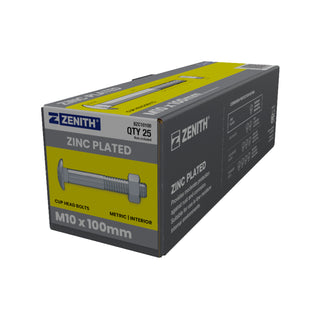 ZENITH M10 x 100mm Zinc Plated Cup Head Bolt and Nut - Each