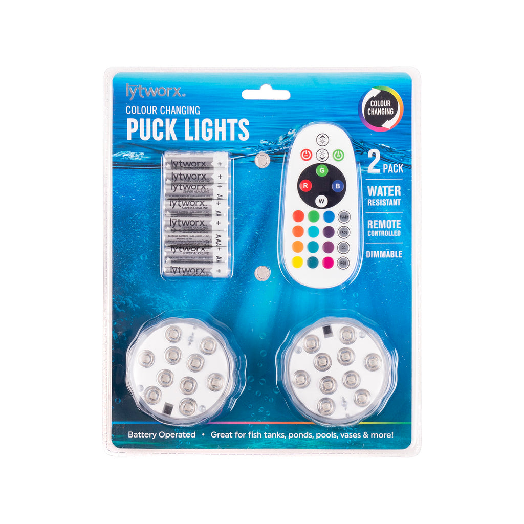 Lytworx Colour Changing Water Resistant Puck Lights - 2 Pack - Image 1 of 3