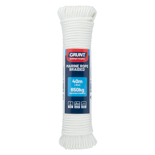 GRUNT 6mm x 40m White Marine Braided Rope