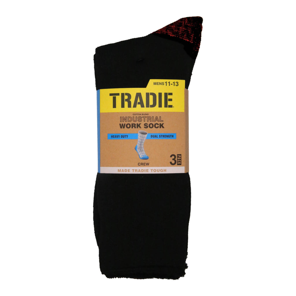 Tradie Men's Black Heavy Duty Work Crew Socks 3 Pack Size 7-10 - Image 1 of 15