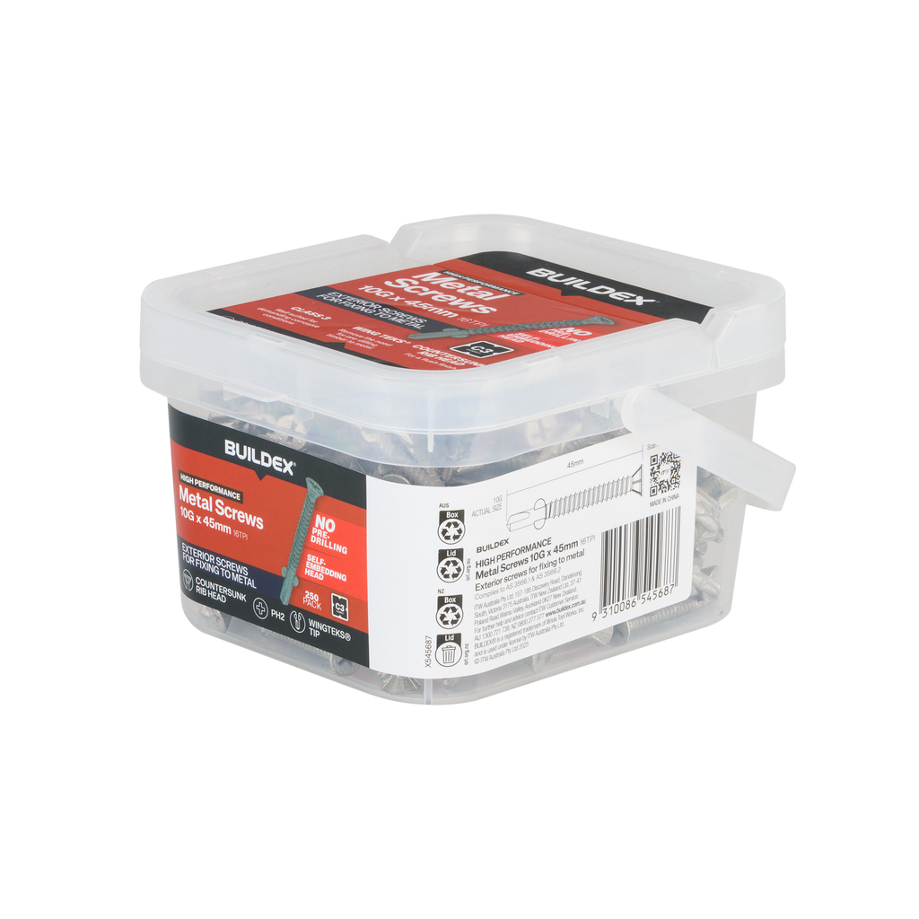 Buildex 10G x 45mm Class 3 Sheet Metal Screws - 250 Pack - Image 5 of 6