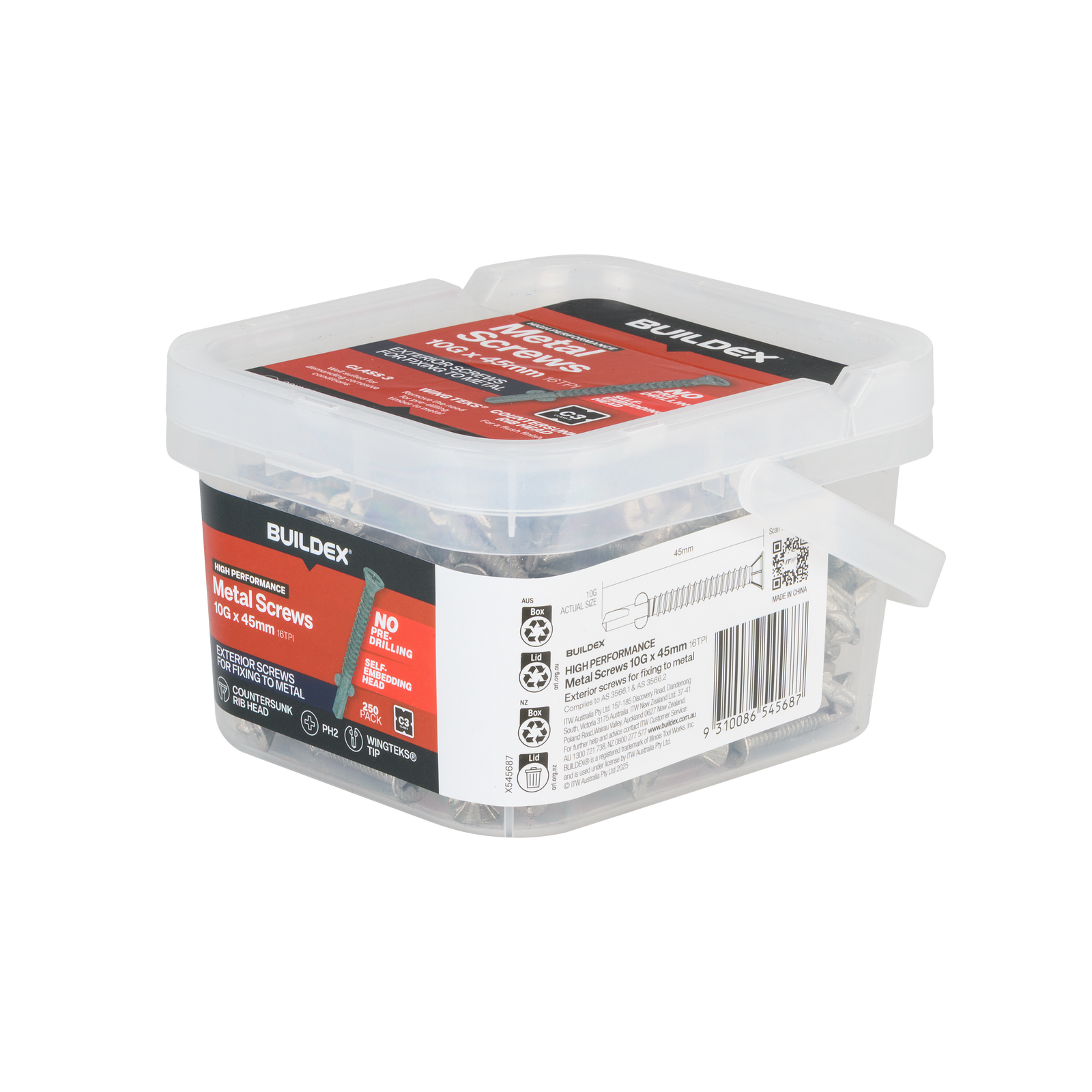 Buildex 10G x 45mm Class 3 Sheet Metal Screws - 250 Pack - Image 5 of 6