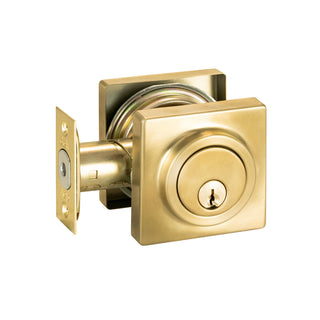 Delf Satin Brass Low Profile Square Single Cylinder Deadbolt