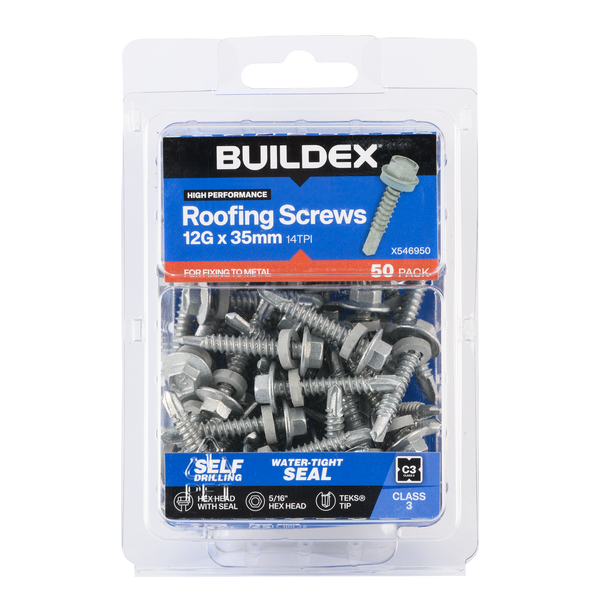 Buildex 12G x 35mm Class 3 Roofing TEKS® Screws with Seal - 50 Pack