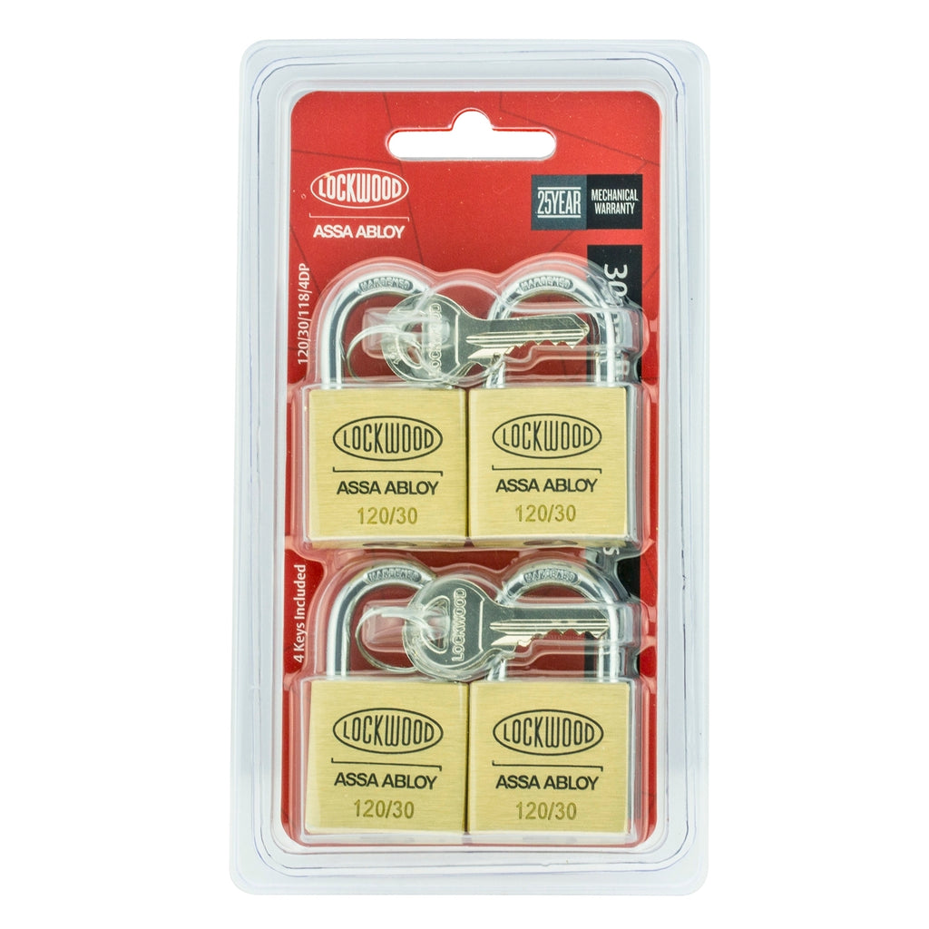 Lockwood 30mm Solid Brass 120 Series General Purpose Padlock - 4 Pack - Image 8 of 8