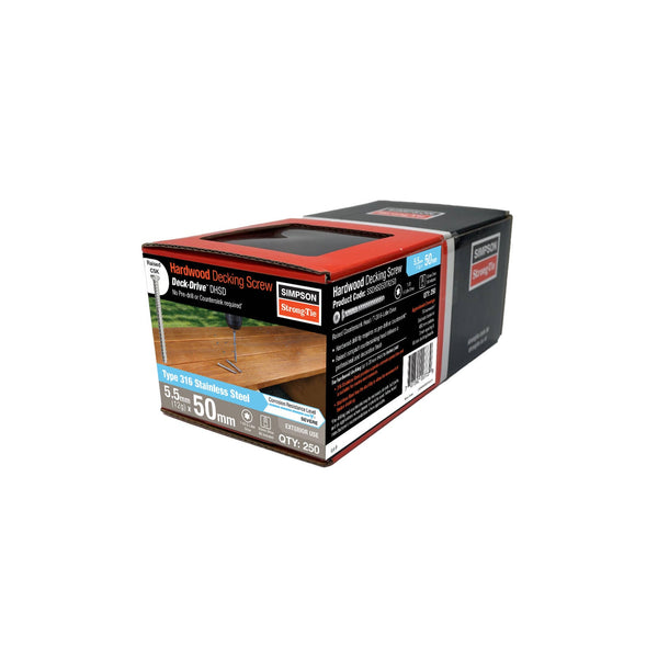 Simpson Strong-Tie 12g (5.5mm) x 50mm 316SS Decking Screws SSDHSD - 250 Pack