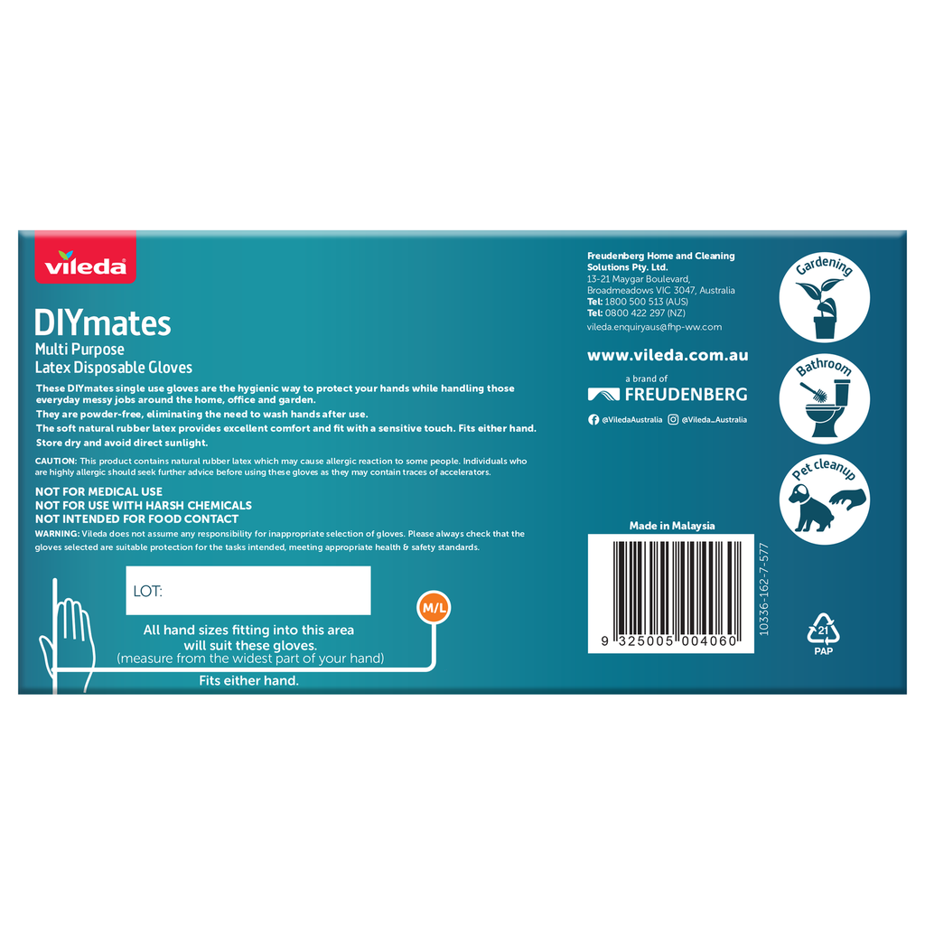 Vileda DIYmates Latex Disposable Gloves 100pk - Medium/Large - Image 2 of 4