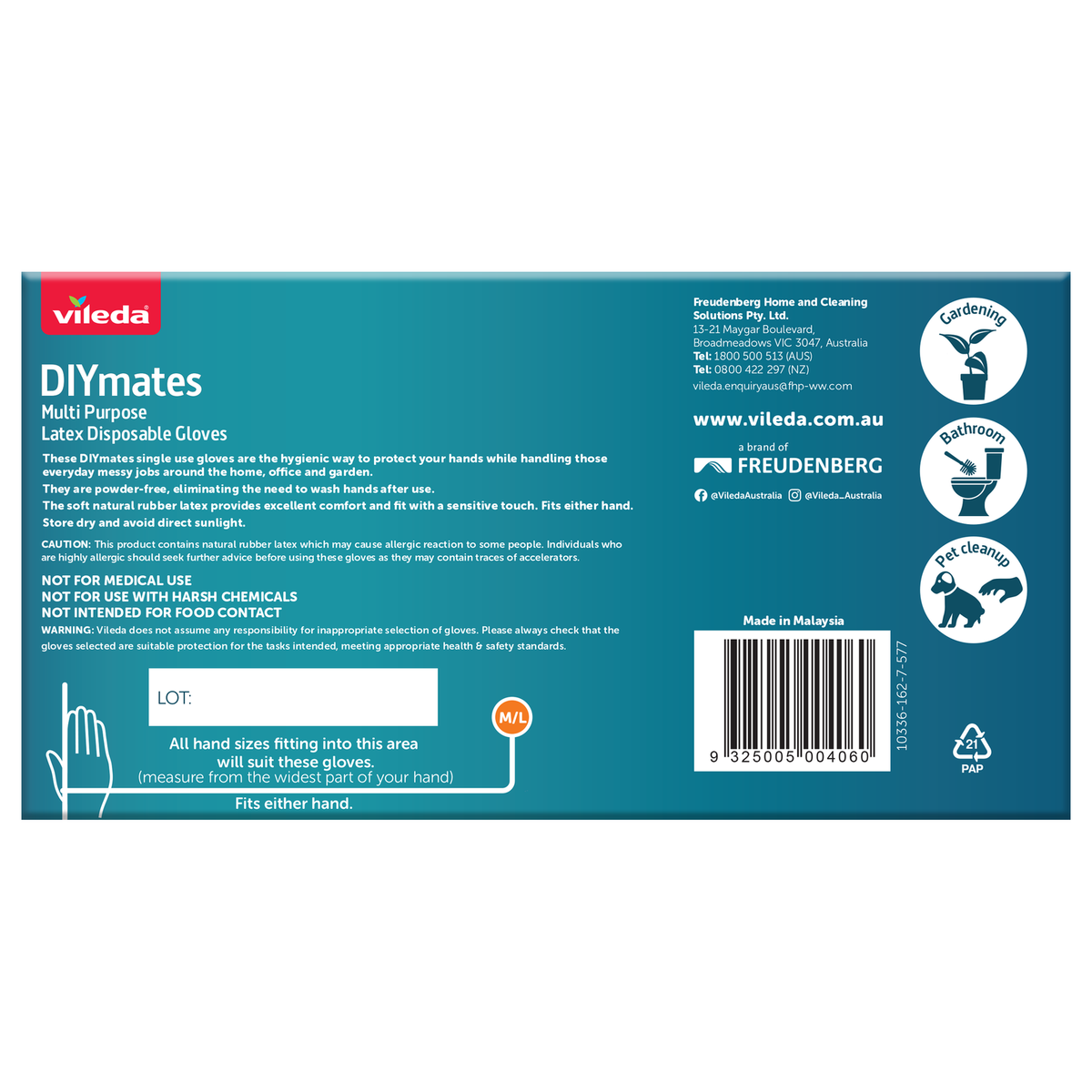 Vileda DIYmates Latex Disposable Gloves 100pk - Medium/Large - Image 2 of 4