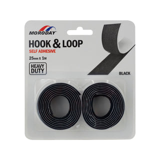 Moroday 25mm x 1m Black Heavy Duty Hook And Loop Self Adhesive
