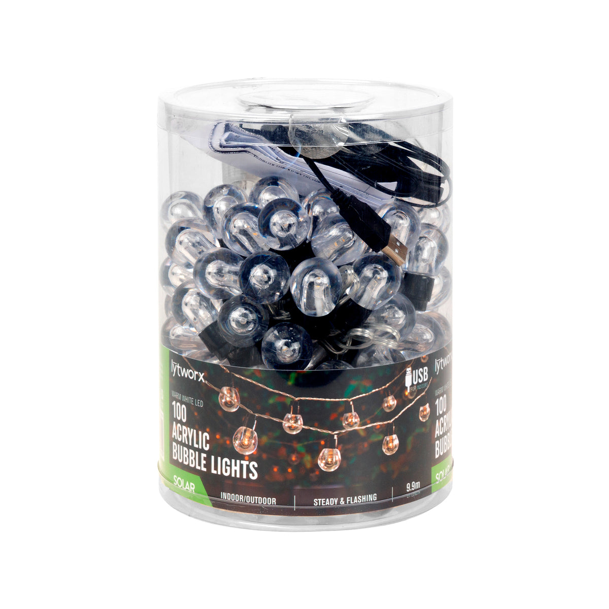 Lytworx Warm White  Solar USB Acrylic Bubble Lights - 100 Pack - Image 1 of 2