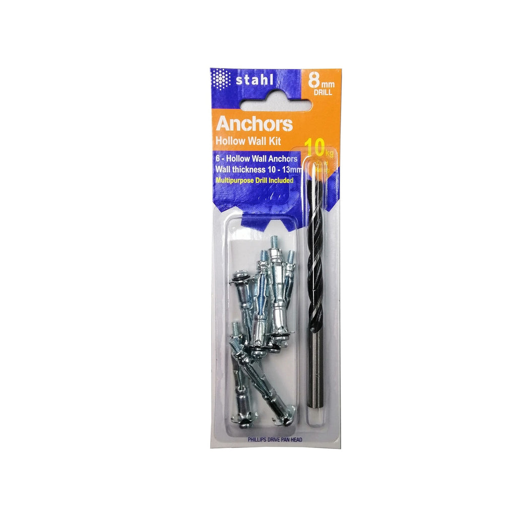 Stahl Hollow Wall Anchor Kit For 10 – 13mm Board With 8mm Drill - 6 Pack - Image 1 of 3