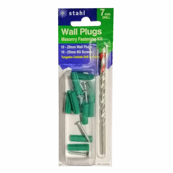 STAHL Masonry Kit 7mm Drill With 25mm Green Wall Plugs