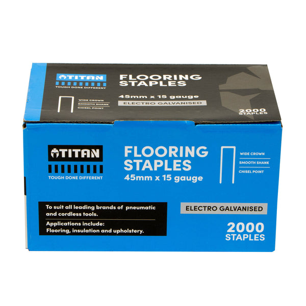 Titan 15G x 45mm Electro Galvanised Collated Flooring Staples - Pack of 2000