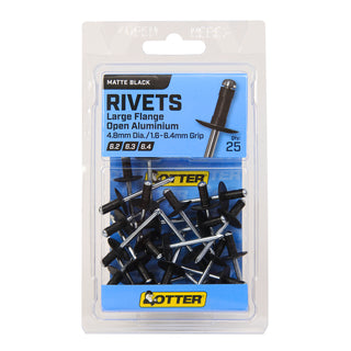 Otter Large Flange Aluminium Rivets Matte Black - 25 Pack