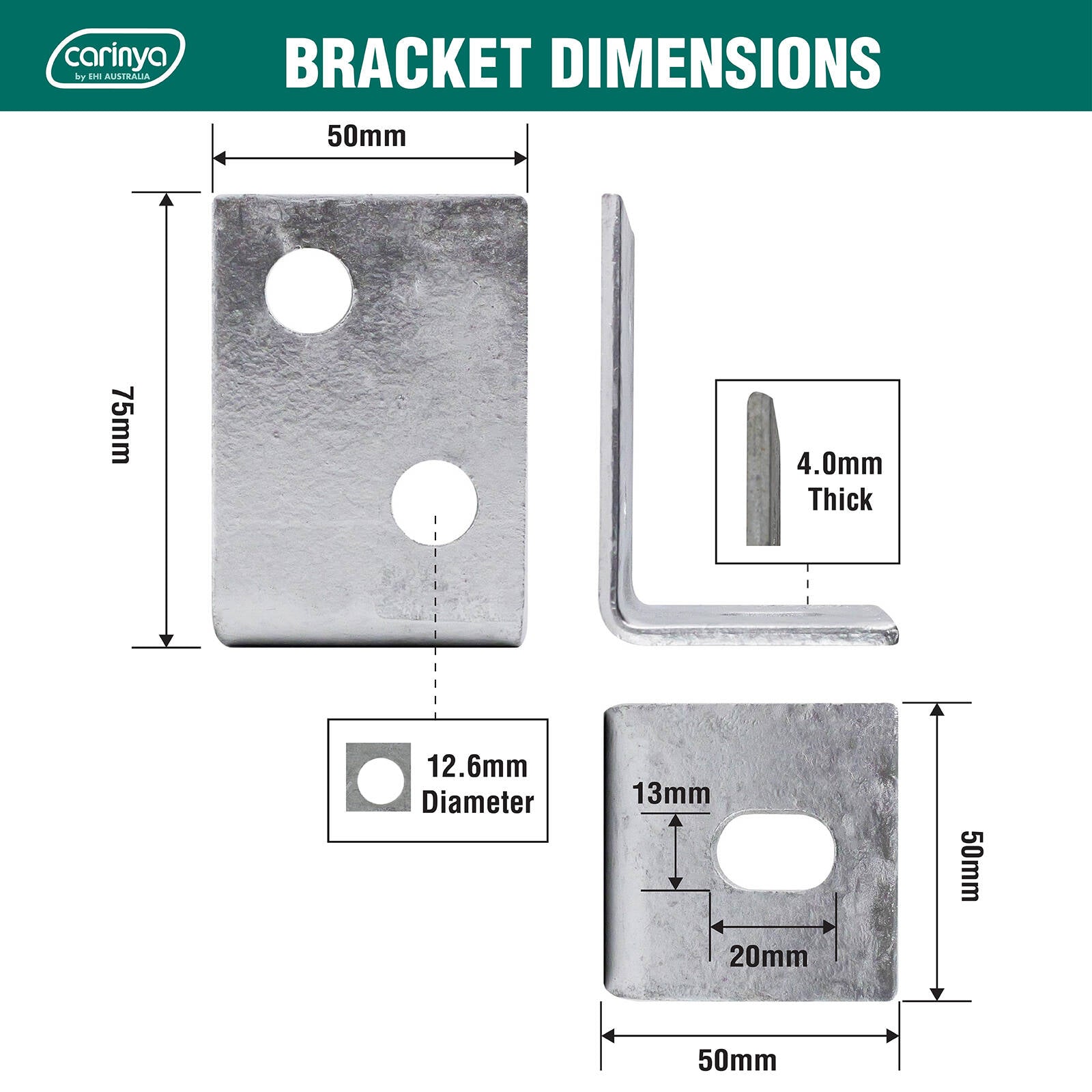 Carinya 75 x 50 x 50 x 4mm Hot Dipped Galvanised Reinforcing Angle Bracket - Image 4 of 8