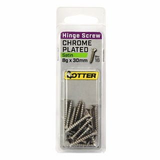 Otter 8 x 30mm Satin Chrome Hinge Screws - 16 Pack