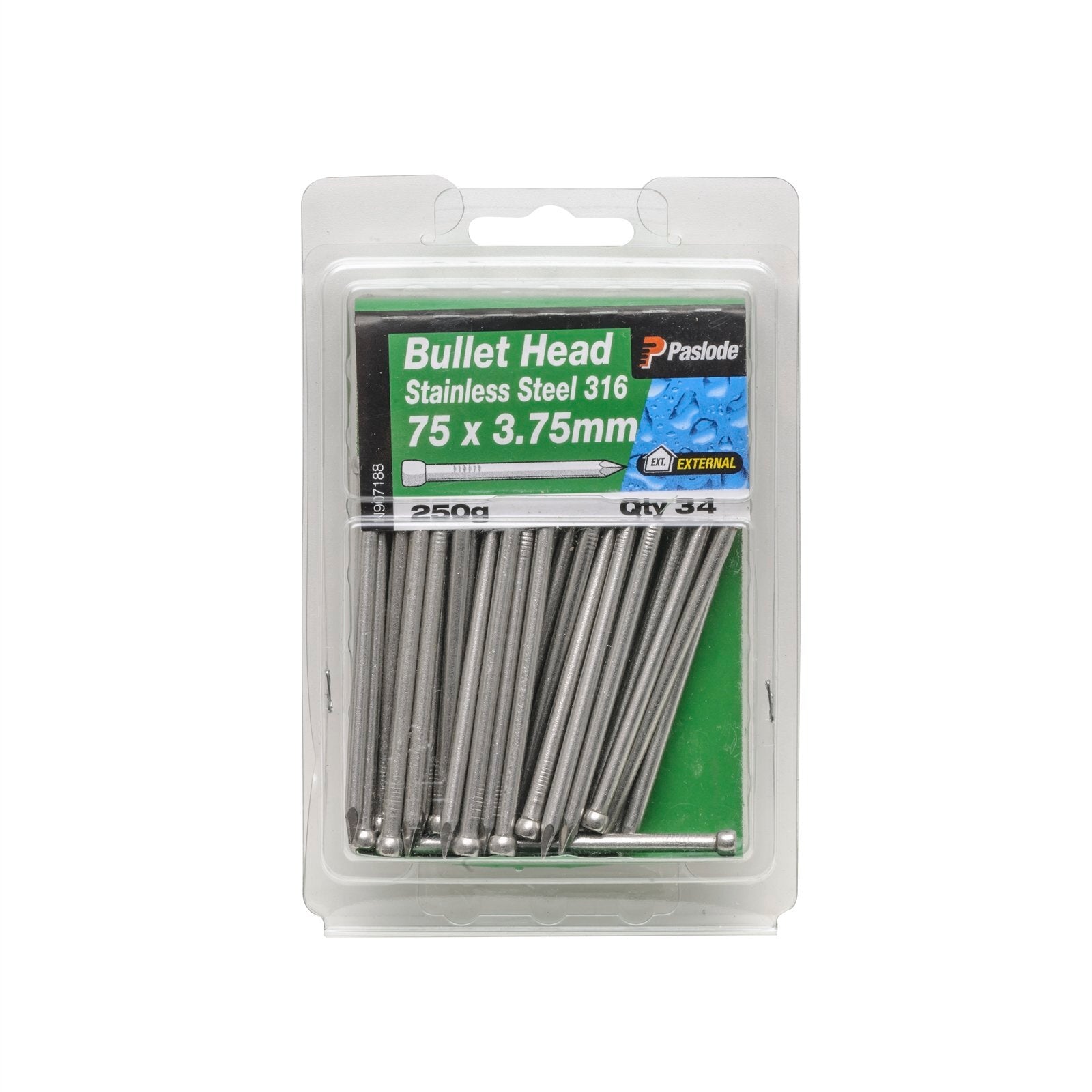 Paslode 75 x 3.75mm 250g Stainless Steel Bullet Head Nails - 34 Pack - Image 1 of 1