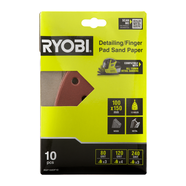 Ryobi 100 x 150mm 10 Piece Detail/Finger Sanding Set